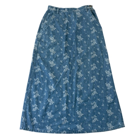 Liz Claiborne Dresses & Skirts - Liz Claiborne Denim Maxi Skirt 6 Floral Print Cotton Boho Western Cowgirl 90s